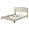 3 Pieces Bedroom Set with Queen Size PU Leather Upholstered Platform Bed and Elegant PU Nightstand with 2 Drawers , Beige