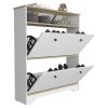 Calgary Shoe Rack, Superior Top, One Open Shelf, Two Extendable Shelves -Light Oak / White
