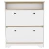 Calgary Shoe Rack, Superior Top, One Open Shelf, Two Extendable Shelves -Light Oak / White