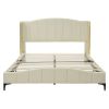 3 Pieces Bedroom Set with Queen Size PU Leather Upholstered Platform Bed and Elegant PU Nightstand with 2 Drawers , Beige