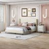 3 Pieces Bedroom Set with Queen Size PU Leather Upholstered Platform Bed and Elegant PU Nightstand with 2 Drawers , Beige