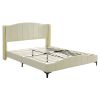 3 Pieces Bedroom Set with Queen Size PU Leather Upholstered Platform Bed and Elegant PU Nightstand with 2 Drawers , Beige